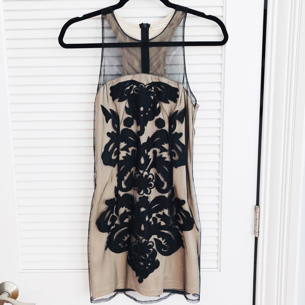 Nasty Gal Black & Cream Mesh Overlay Dress